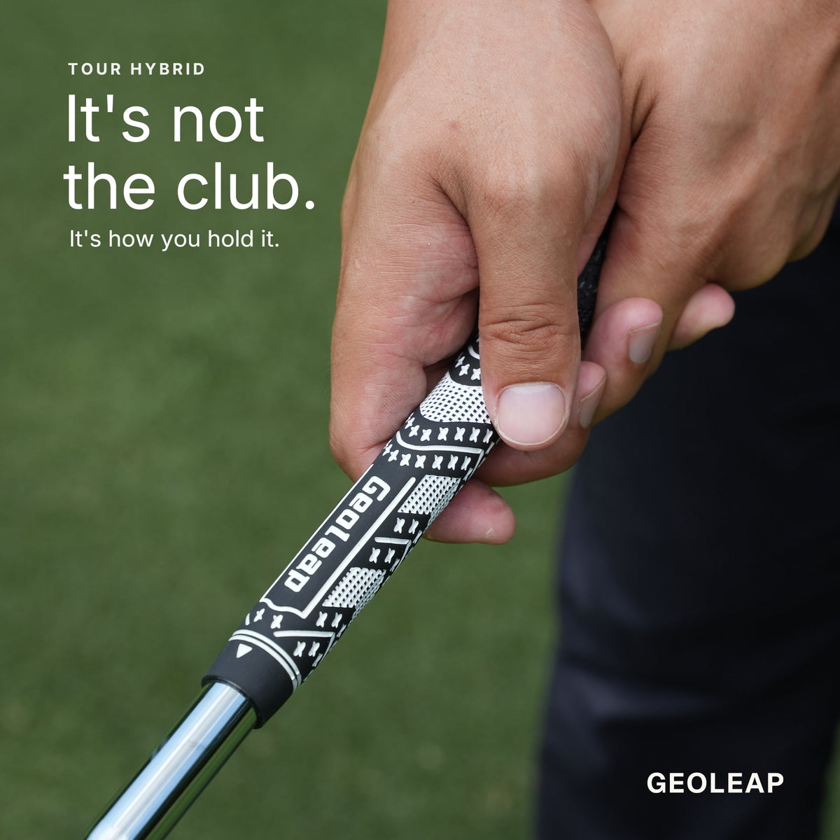 Geoleap STORM corded hybrid golf grip on the course — traction for sweaty hands and rain