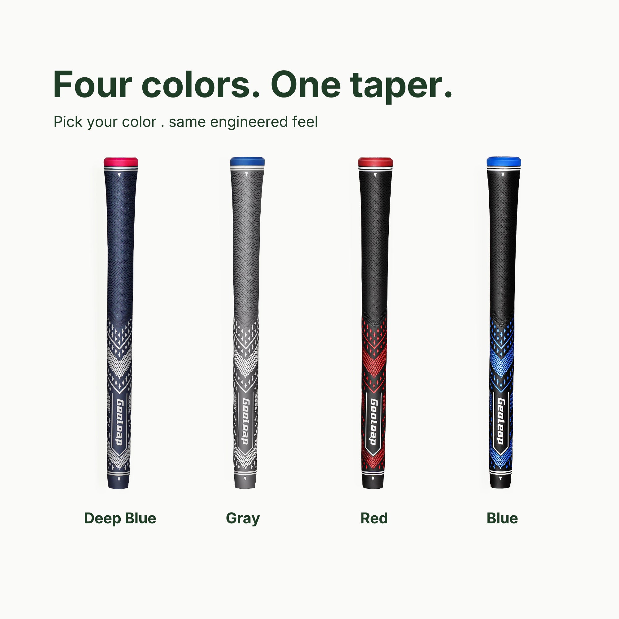 FEEL-R colorways: Deep Blue, Gray, Red, Blue