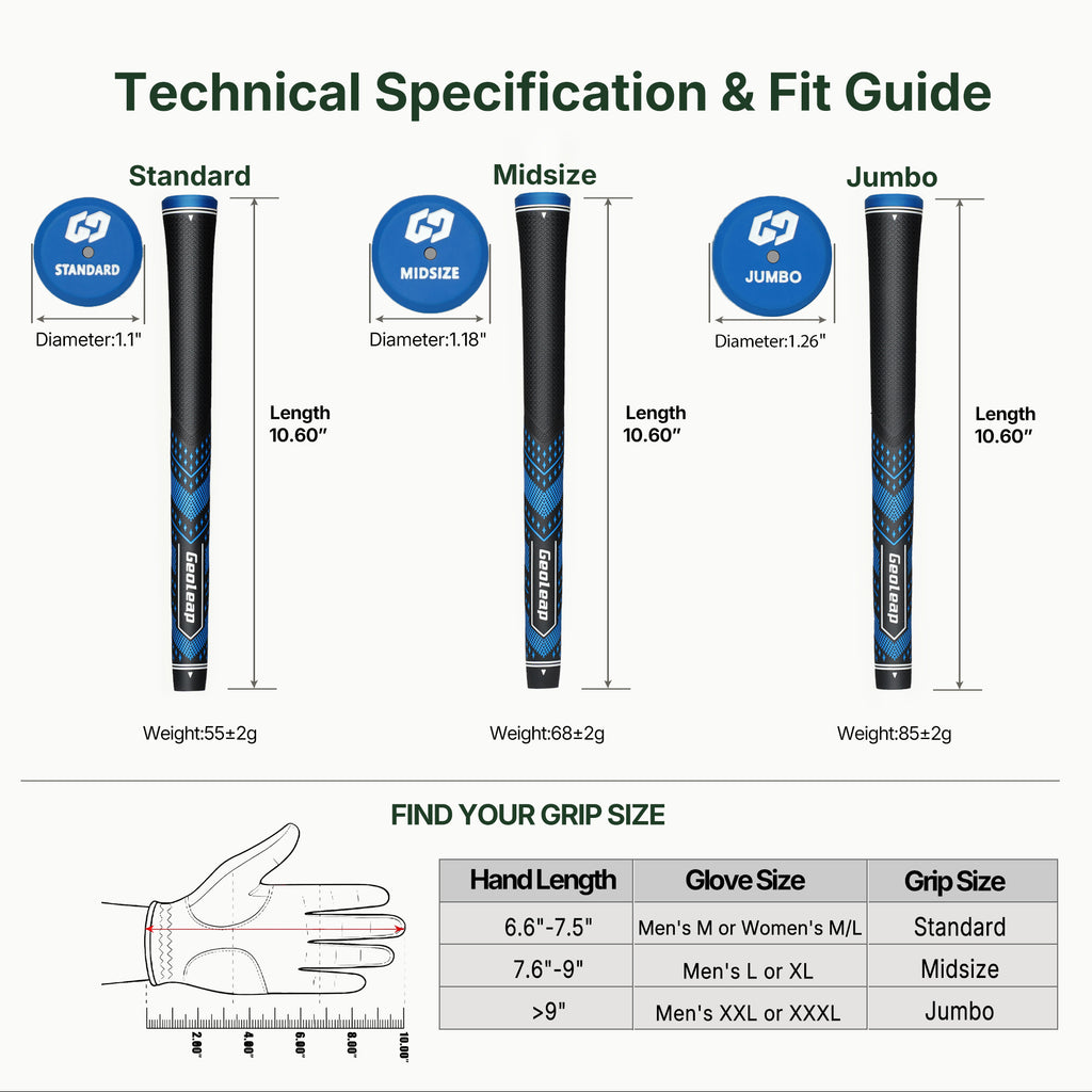 FEEL-R technical specification and fit guide — Standard, Midsize, Jumbo