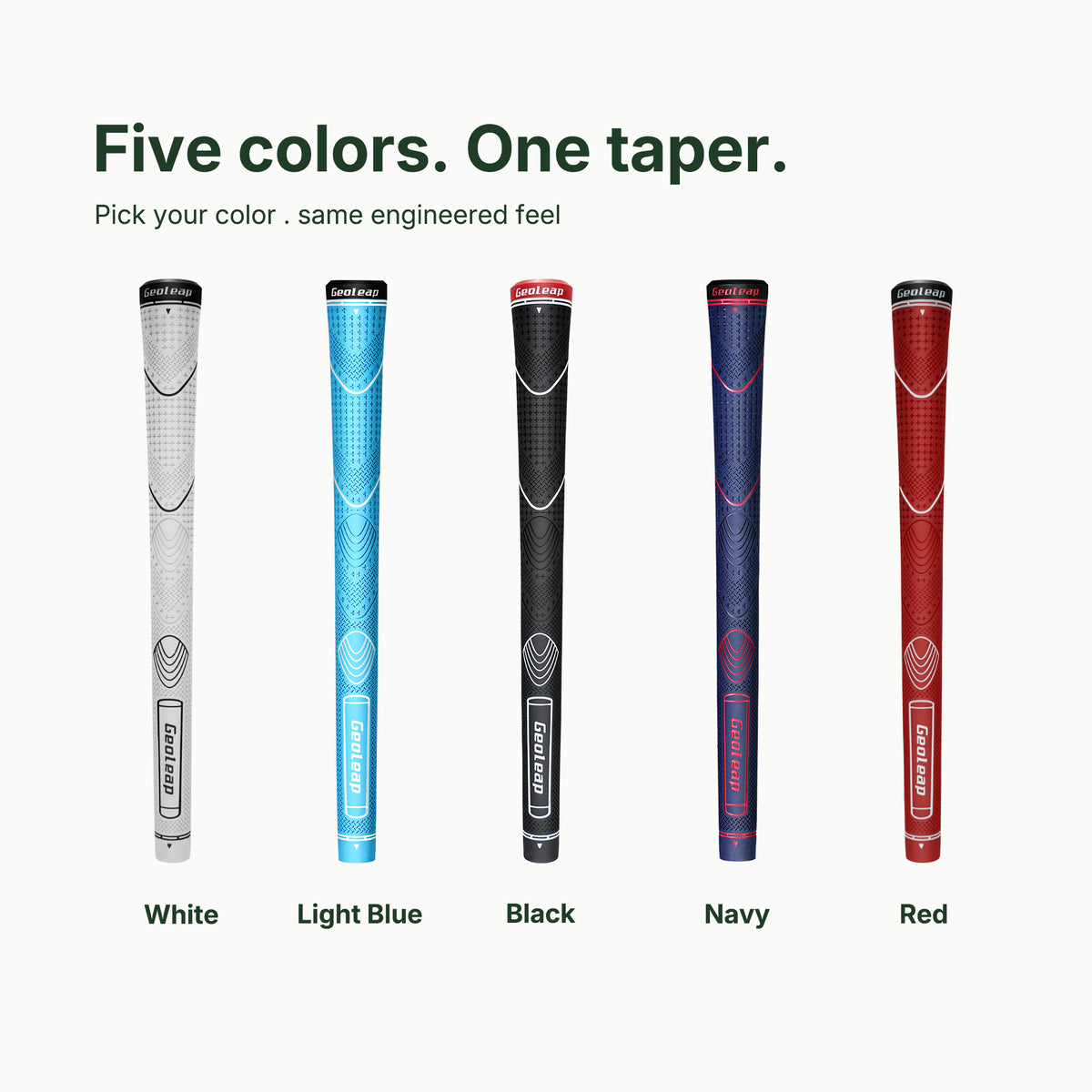 FEEL-T colorways: White, Light Blue, Black, Navy, Red