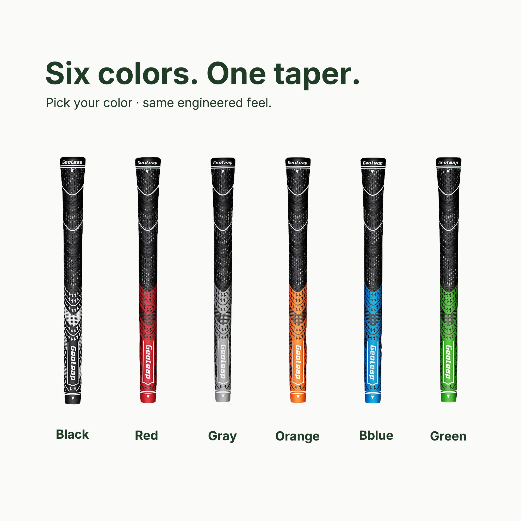 Six colorways: Black, Red, Gray, Orange, Blue, Green