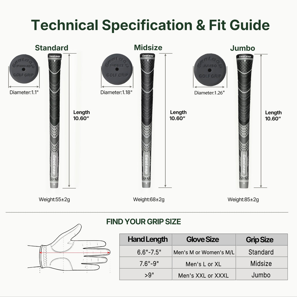 Technical specification and fit guide — Standard, Midsize, Jumbo